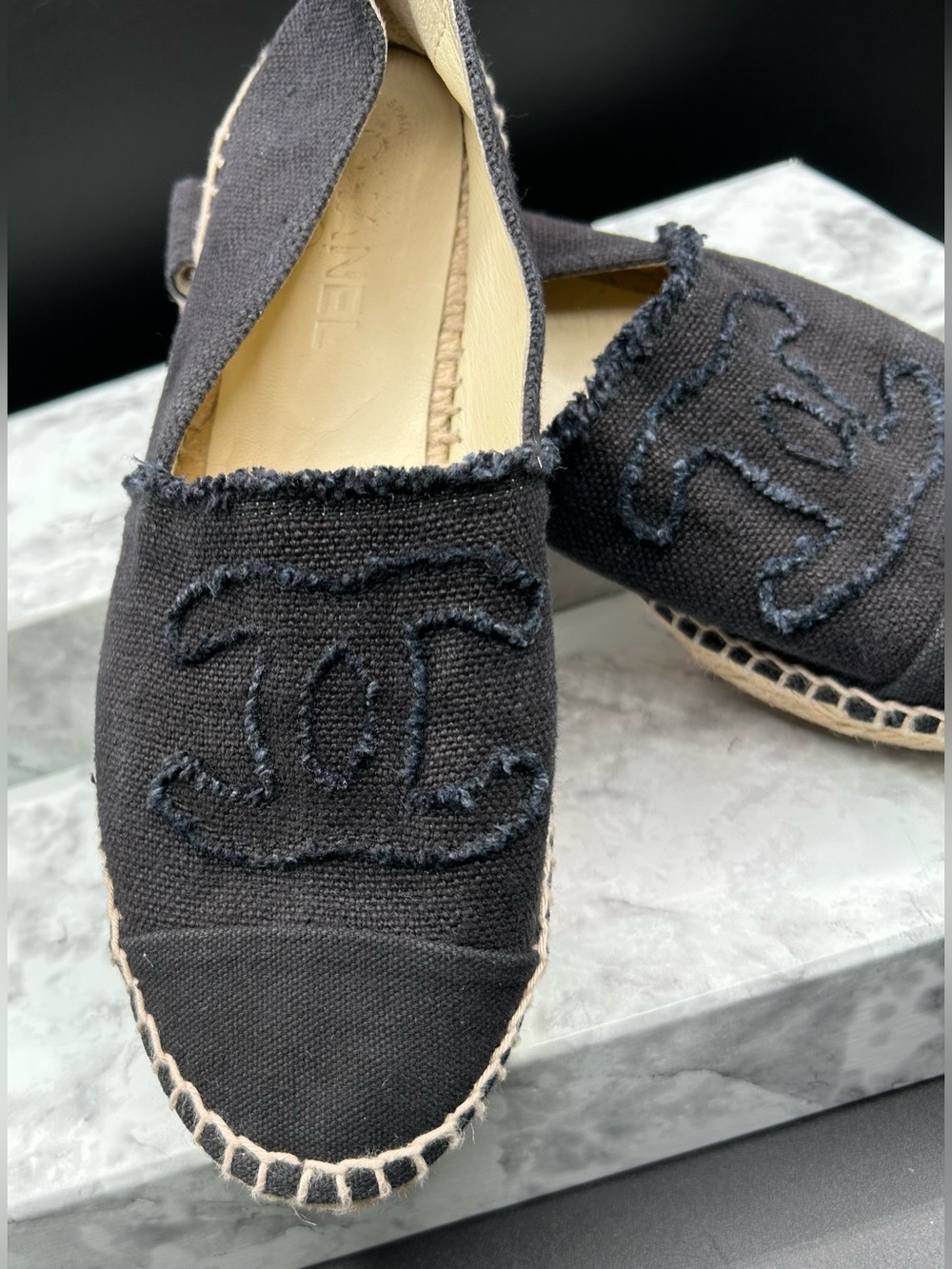 CHANEL CC Canvas Espadrille Linen  Flats Black/Charcoal color. EU Size 39 - Picture 8 of 16